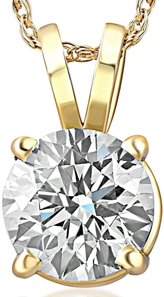 1Ct Certified Diamond Solitaire Pendant Necklace in White HI/I2-3